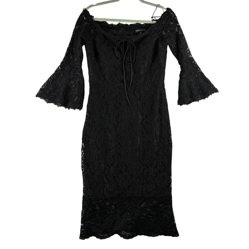 Jax Black Label Midi Dress Women 10 Gothic Black Lace Flare Off Shoulder Corset